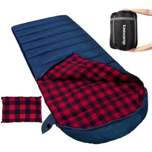 Keencamp 0 Degree Sleeping Bag Cotton Flannel Winter Cold Weather for Adults XXL Sleeping Bag 4 Season Big and Tall with Pillow Compression Sack