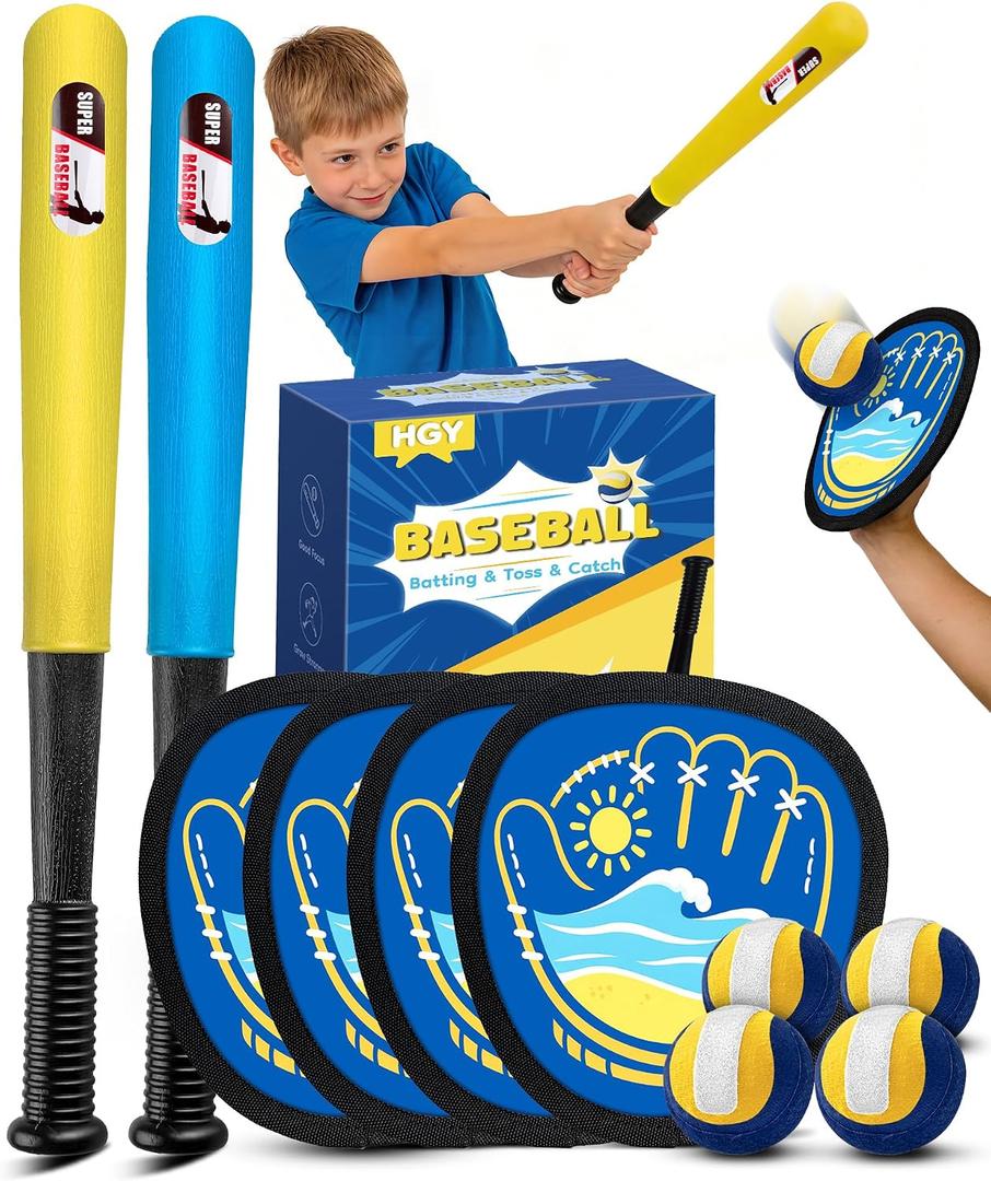Toss and Catch Baseball Toys,Outdoor Sport Games for Kids and Family with Tball Bats and Toddler Baseball Glove and Sticky Soft Balls. Great for Yard Lawn Beach Pool and Indoor Fun, Adjuatable Strap