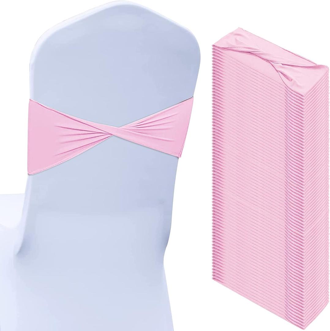 Kinlop 50 Pcs Spandex Chair Sashes Bows Chair BanB0C3V1RSWZds Slider Sashes for Covers Elastic Bands Ties Without Buckle Decorations for Wedding Party Events Ceremony Birthday(Pink)