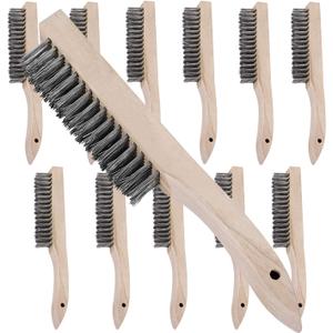 ZOENHOU 12 Pieces 10 Inches Wire Brush Wooden Handle, Multi-Purpose Wire Scratch Brush, Wire Brushes for Cleaning Welding Slags and Rust, 20 Steel Wires Each Hole