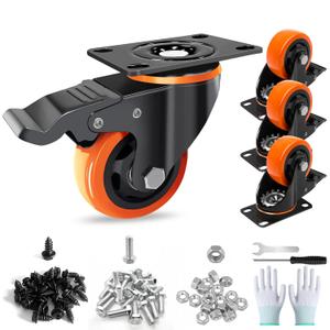 3 Inch Casters Set of 4 Heavy Duty, Caster Wheels with Safety Dual Locking, No Noise Swivel Plate Casters,Industrial Castor Wheels Sets 4 for Furniture,Workbench(Free Hardware Kits)