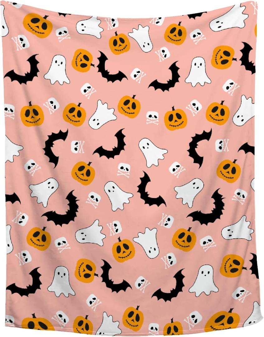 Cute Ghost Orange Blanket Gifts for Girls Women Kids Lightweight Throws Blanket Spooky for Boys - 40X50 Inch for Kids Soft Flannel Blankets Decorations