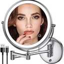 Rocollos Rechargeable Wall Mounted Lighted Makeup Mirror Chrome, 8 Inch Double-Sided LED Vanity Mirror 1X/10X Magnification,3 Color Lights Touch Screen Dimmable 360°Swivel 13 Inch Extendable