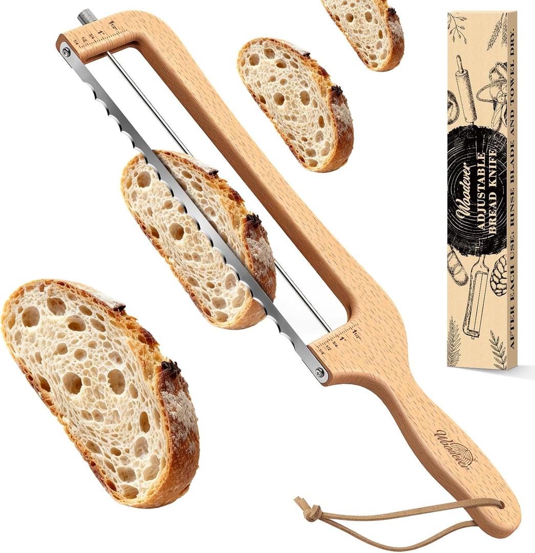 Woodever Sourdough Bread Knife for Both Right and Left Handed Use, 16" Bread Slicer for Homemade Bread, Premium Stainless Steel Serrated Saw Bread Cutter for Bagels, Baguettes (Adjustable)