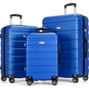 Luggage Sets Hardside Lightweight Suitcase with Spinner Wheels TSA Lock, 3-Piece Set (20/24/28), Blue