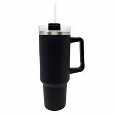 40 oz Tumbler with Handle | Stainless Steel Insulated Travel Mug Iced Coffee Cup with Lids and Straw | Keeps Drinks Cold for 34 Hours | Dishwasher Safe, BPA Free | BLACK