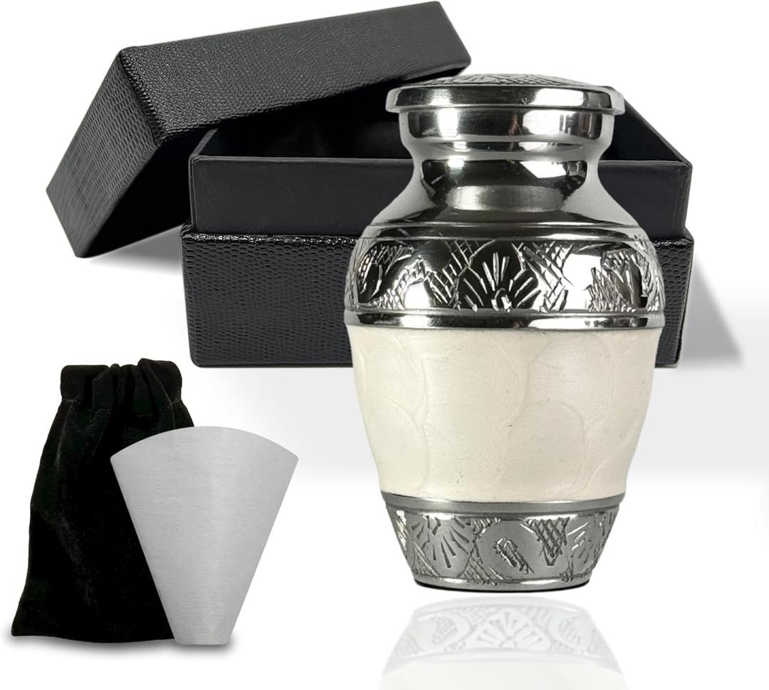 Small Urn for Human Ashes Keepsake – Mini Urn for Ashes – Handcrafted Pearl White Keepsake Urns – Elegant Memorial Ash Holder