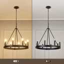 8 Lights Farmhouse Wagon Wheel Chandelier, D24" Black Round Chandeliers for Dining Room, Modern Industrial Kitchen Island Pendant Light Fixtures for Foyer Living Room Entryway Bedroom, E12 Socket