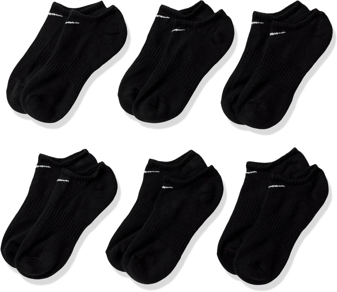 Nike Unisex Adult Everyday Cushioned Training No-Show Socks (6-Pack) | Mens and Womens (Medium, Black/White)