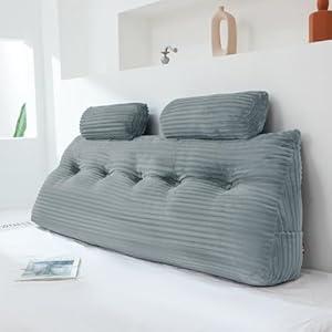 Rycwola Headboard Wedge Pillow with 2 Pack Neck Roll Pillow Large Headboard Pillow Soft and Supportive with Removable Cover (Light Grey, Queen:59x8x20 Inches)