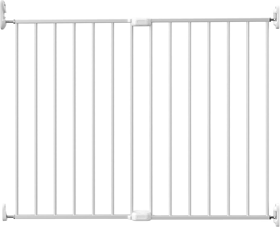 Adjustable Pet Safety Swing Gate, Hardware-Mounted Metal Gate for Stairs and Doorways, Secure Latch for Pets (White, 24"-40.5" W x 28.75" H)