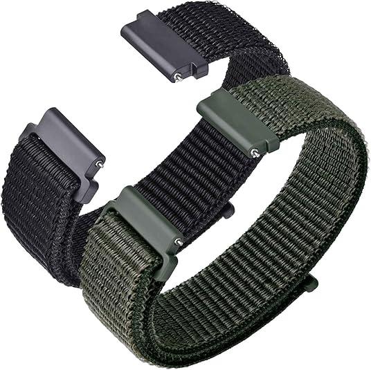 ANNEFIT Nylon Sport Loop Watch Bands, 2 Packs Quick Release Adjustable Strap 16mm 18mm 19mm 20mm 21mm 22mm 24mm