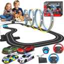 AGM MASTECH 18.7ft Slot Car Race Track Set,4 Official Licensed Light-Up Cars, Steering Wheel&Paw Controllers, Adjustable Speed, 4 Flashing Loop Tracks, Dual Power Modes, for Kids 8+, Family Racing Fun