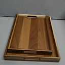 Fibogollo Set of 2 Acacia Wood Serving Tray with Handles, Decorative Trays Platter, Breakfast Tray in Bed, Food Drinks Tray for Eating, Working, Storing(Brown)