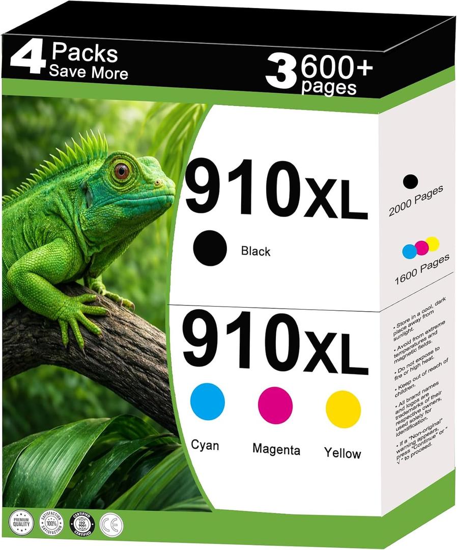910XL Ink Cartridges Combo Pack Replacement for HP 910 XL Work for OfficeJet Pro 8010 8015e 8020e 8025e 8022e 8028e 8035e 8020 8035 8028 8025 Printer with V21.4.1 Chip 4 Pack Cyan Magenta Yellow Black