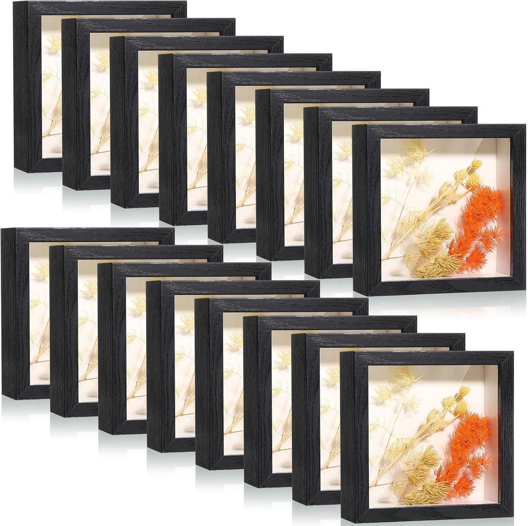 Ripeng 16 Pack Shadow Box Frame Display Case Picture Frame for Wedding Bouquet, Teacher Appreciation Crafts, Photos, Ticket, Christmas, Medal, DIY Wall or Tabletop Gift Decor(5 x 5 Inch, Black)