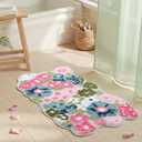 TRUEDAYS Wildflower Floral Bathroom Rug - Cute Tufted Non Slip Soft Flower Shaped Bath Mat, Washable Farmhouse & Cottagecore Bathroom Decor - Aesthetic Green Rug for Vanity, Tub, Entryway
