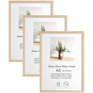 LYYYXGYP A3 Oak Wood Picture Frame 3 Pack 11.7x16.5 IN Natural Wooden Photo Frame Gallery Poster Frame with Plexiglass for Wall Hanging