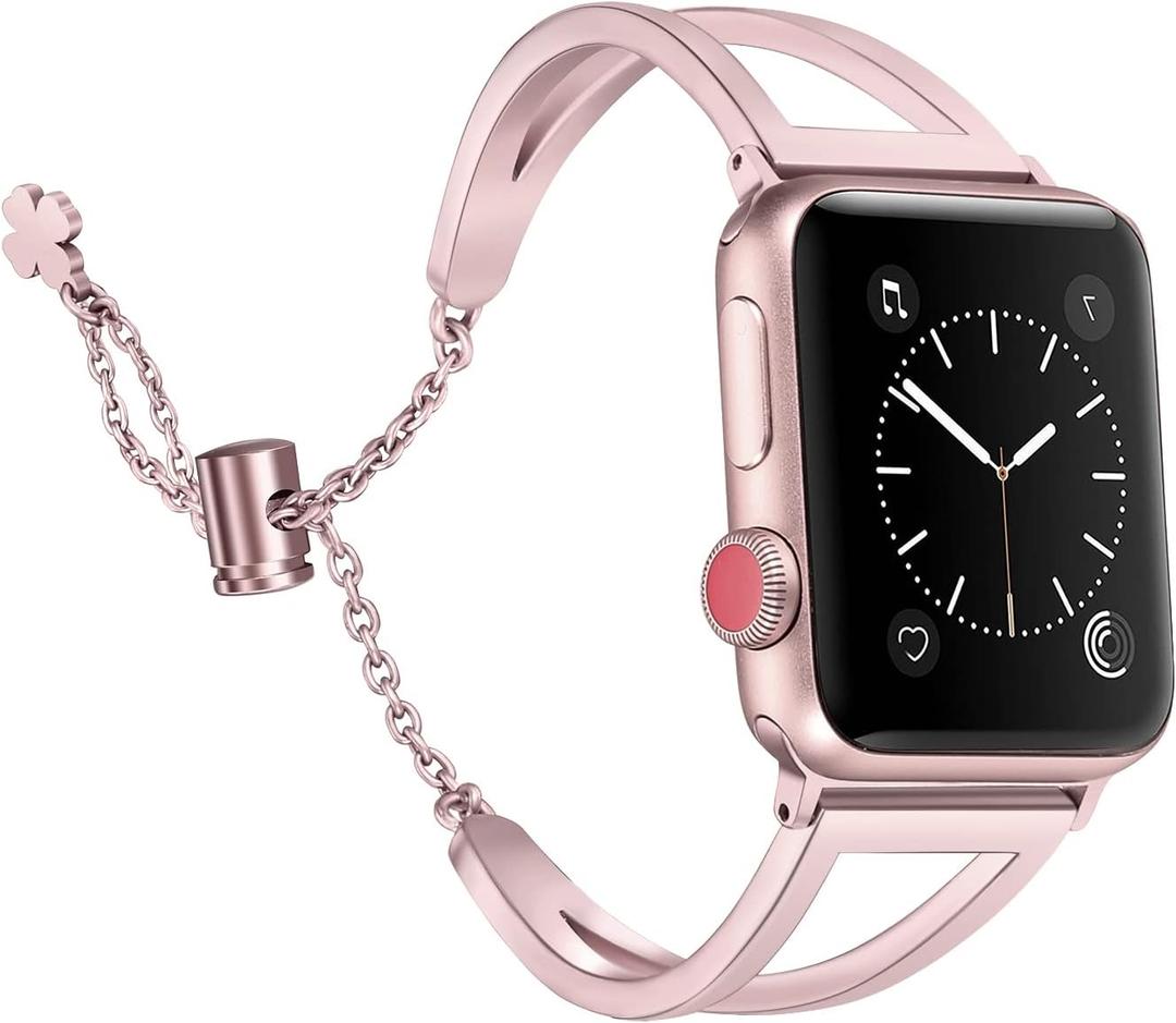 Secbolt Stainless Steel Bands Compatible with Apple Watch Band 38mm/40mm/41mm/42mm iWatch Series 10, Dressy Metal Bangle Bracelet Women (38mm/40mm/41mm/42mm(Series 10), Rose Gold)