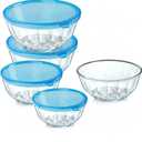 ENVTEK Thick Glass Mixing Bowls with Airtight Lids Set, 4-Piece Nesting Bowls for Baking & Meal Prep, BPA Free, Dishwasher Safe, Quart - Blue