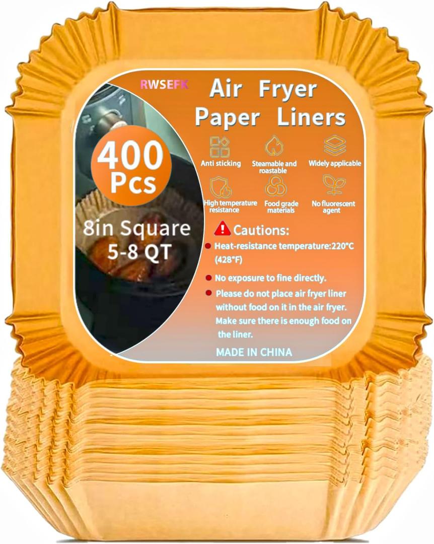 400 PCS 8 Inch Air Fryer Paper Liners Disposable, Square Parchment paper liner for 5-8QT Air fryer, Oil-proof, Water-proof, Parchment Baking Paper for Baking Roasting Microwave