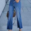 GRAPENT Straight Leg Jeans for Women High Waisted Stretchy Frayed Raw Hem Loose Denim Pants Casual Baggy Jean Trousers (Blue, M)