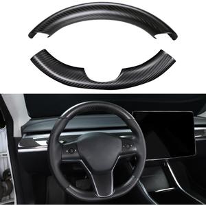 JSWAN Real Carbon Fiber Steering Wheel Cover for Tesla Model 3 2017 to 2023 Model Y 2020 to 2024 Steering Wheel Cover Steering Wheel Wrap Protector Interior Accessories (Matte Black 2Pcs)