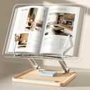 Adjustable Acrylic Book Stand for Reading, Book Holder with Pen Slot, Foldable Desktop Riser for Laptop, Recipe, Textbook - Hands-Free,Cookbook Stand, Clear Design with Page Clips (Clear Acrylic)