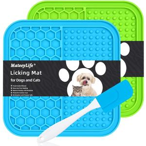MateeyLife 2PCS Small Lick Mat for Dogs and Cats, Licking Mats for Dog Anxiety Relief, Cat Peanut Butter Lick Pad for Boredom Reducer, Dog Treat Mat Perfect for Bathing Grooming | 6'' × 6'', Blue&Green