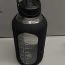 CIVAGO 64 oz Glass Water Bottle Jug with Straw and Handle, Half Gallon Sports Motivational Water Bottle with Time Marker, Wide Mouth Flask Canteen with Silicone Sleeve for Gym, Black