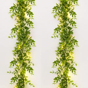 Dolicer 2 Packs Eucalyptus Garland with LED Lights String, 12FT Faux Eucalyptus Greenery Garland, Artificial Hanging Green Leaves Vine Wedding Backdrop Arch Wall Table Decor (Green) Dolicer 2 Packs Eucalyptus Garland with LED Lights String, 12FT Faux Eucalyptus Greenery Garland, Artificial Hanging Green Leaves Vine Wedding Backdrop Arch Wall Table Decor (Green)