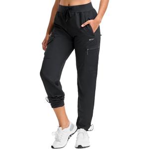 BVVU Women's Hiking Pants Lightweight Quick Dry Travel Outdoor Pants Waterproof Work Cargo Joggers with Zipper Pockets (XX-Large, Black)