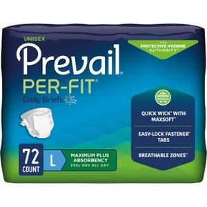 Prevail Proven | Large Per-Fit Incontinence Briefs with Tabs | Unisex | Maximum Plus Absorbency | 72 Count