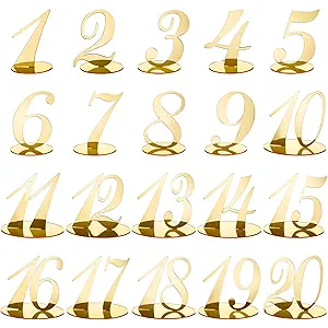 Blulu Table Numbers Wedding Acrylic Table Numbers for Wedding Reception Stands with Holder Base Elegant Mirror for Party Event Catering(Gold)