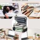 WALI Desk File Organizer, 7 Tier Desktop Paper Letter Tray Organizer with Drawer and 3 Pen Holders, Office Desk Accessories & Workspace Organizers for Office, Home, School Supplies, 1 Pack, Black
