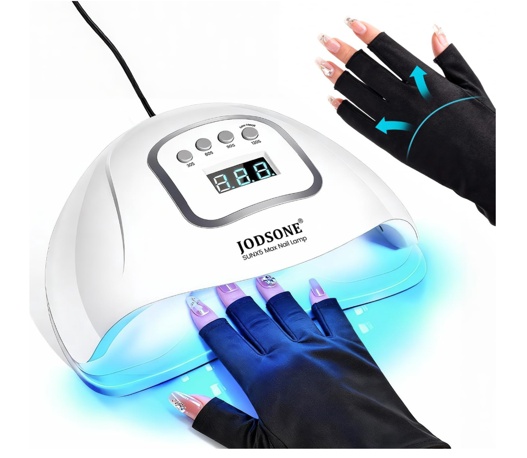 JODSONE U V LED Nail Lamp with Gloves Kit, Nail Dryer for Gel Nails Professional for Home and Salon