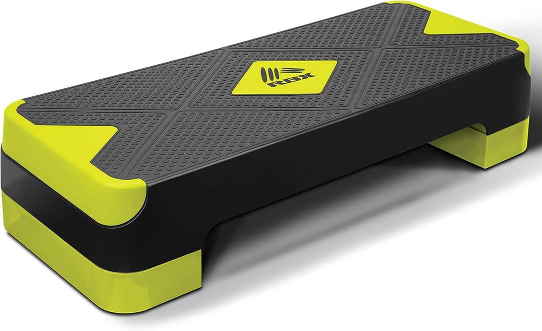 RBX Aerobic Step Platform with Non-Slip Textured Surface -2-Level Adjustable Steppers for Exercise, Compact, Lightweight, Easy-to-Store Exercise Step & Fitness Step Bench (Black/Volt)