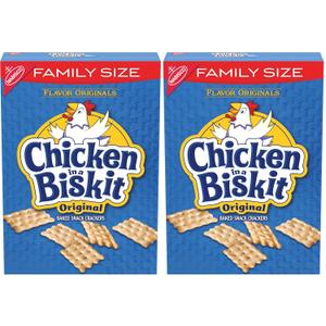 CHICKEN IN A BISKIT Original Baked Snack Crackers, Lunch Snacks, Family Size, 12 oz (Pack of 2), BB march 8 2026