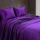 Homiest 4pcs RV Short Queen Satin Sheets Set Luxury Silky Satin Bedding Set with 10" Deep Pocket, Camper Queen Sheets, 1 Fitted Sheet + 1 Flat Sheet + 2 Pillowcases (RV Short Queen, Purple)