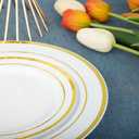 N9R 600PCS Disposable Plastic Plates, Gold Plastic Dinnerware Set Includes 100 Dinner Plates, Dessert Plate, Cups, Spoons, Forks, Knives for 100 Guests, Perfect for Party, Wedding, Birthday