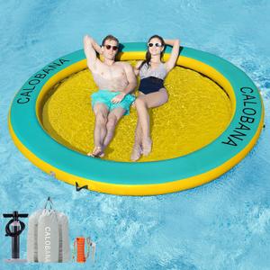 CALOBANA Round Floating Ring Inflatable Water Hammock Heavy Duty River Floats Lake Raft for Adults Tanning Pool Lounger Float Island Platform Pad Mat for Party