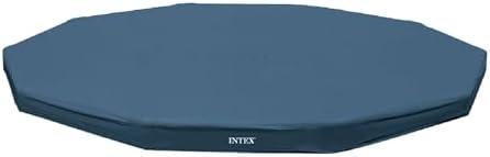 INTEX 28031E Pool Cover: For 12ft Round Metal Frame Pools – Includes Rope Tie – Drain Holes – 10in Overhang – Snug Fit