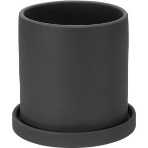 PATIKIL 5 Inch Ceramic Plant Pots, Modern Flower Planters with Drainage Holes and Tray for Decorate Home Indoor Plants Succulent Herb, Black