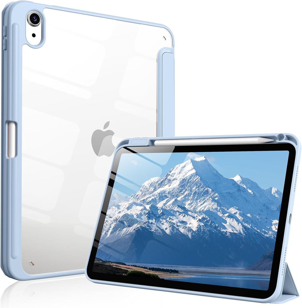 Case for iPad Air 11 Inch M4/M3/M2 2026/2025/2024, iPad Air 5th/4th Generation 10.9 Inch 2022/2020 with Pencil Holder, Auto Sleep/Wake, Shockproof Cover with Clear Back Shell (Light Blue)