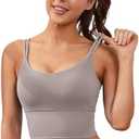 Everrysea Sports Bras for Women High Support Longline Workout Tank Tops Built in Bra Strappy Yoga Padded Crop Top, S