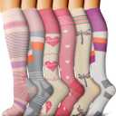 Bluemaple 6 Pack Copper Compression Socks for Women and Men Circulation-Best Support for Medical, Running,Nursing,Athletic (Large-X-Large, D-assorted10-love dragonfly)