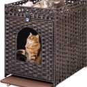 Snughome Cat Litter Box Enclosure Furniture Hidden with Litter Mat, Hidden Cat Washroom Furniture with Door, Handwoven Rattan Cat Washroom Box, Indoor Pet House for Living Room, Bedroom (Brown)