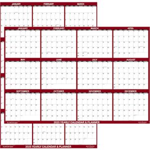 24" x 36" SwiftGlimpse 2025 Wall Calendar Erasable Large Wet & Dry Erase Laminated 12 Month Annual Yearly Wall Planner, Reversible, Horizontal/Vertical, Maroon