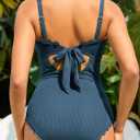 Summer Mae One Shoulder Women's One Piece Swimsuit Ribbed Scalloped Swim Suits Slimming Full Coverage Modest Bathing Suit (L)