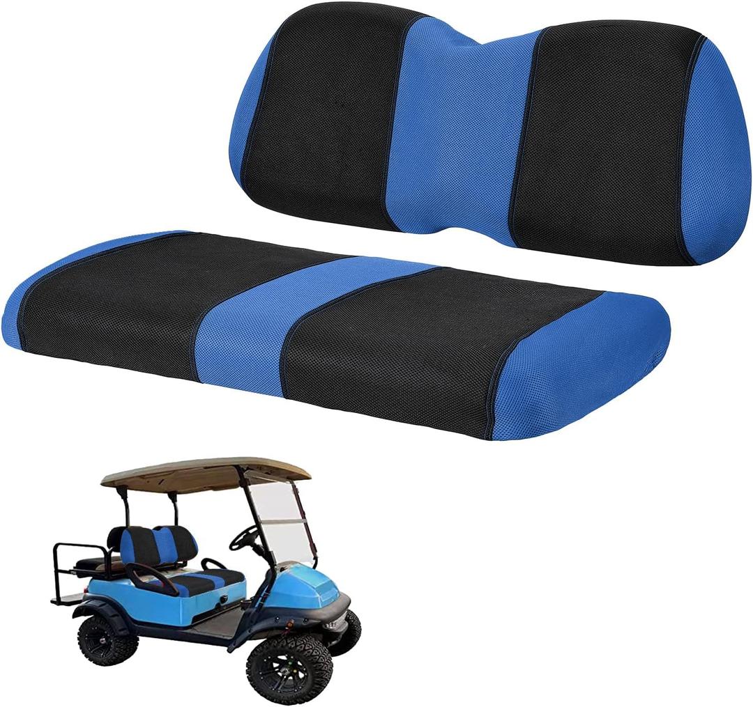 Golf Cart Front with Back Seat Cover Set for Club Car Precedent 4 Passenger Models Bench Seat Covers Kit Breathable Washable Polyester Mesh Cloth Blue